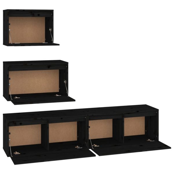 Móveis de TV 4 pcs madeira de pinho maciça preto - Image 4