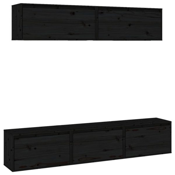 Móveis de TV 5 pcs madeira de pinho maciça preto - Image 2