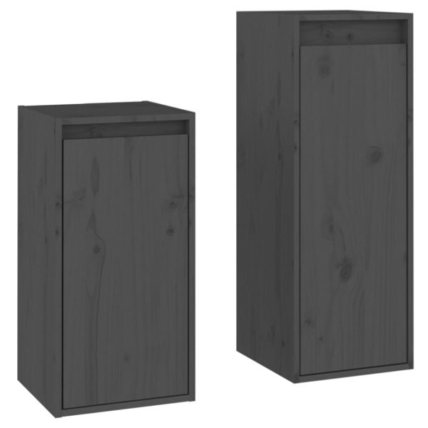 Móveis de TV 2 pcs madeira de pinho maciça cinzento - Image 2