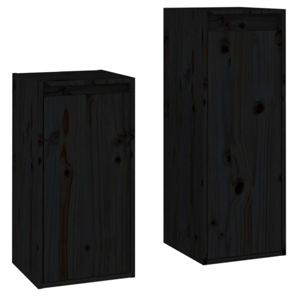 Móveis de TV 2 pcs madeira de pinho maciça preto - Image 2