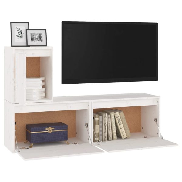 Móveis de TV 3 pcs madeira de pinho maciça branco - Image 4