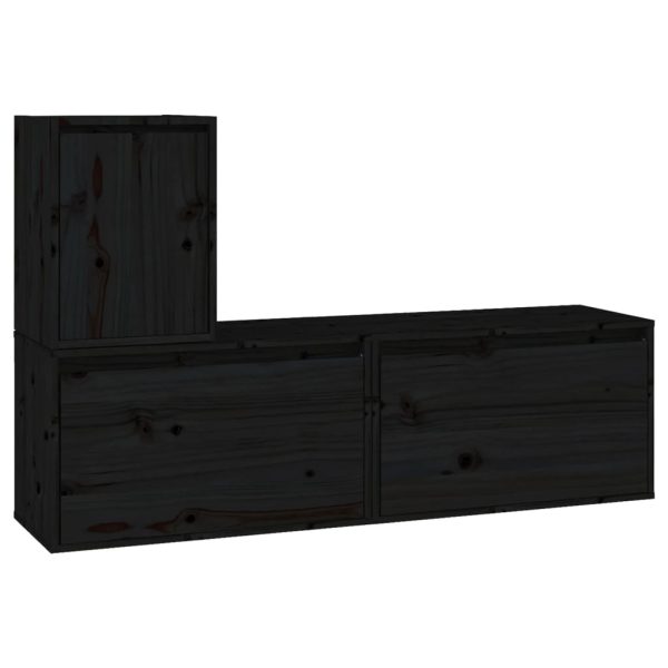 Móveis de TV 3 pcs madeira de pinho maciça preto - Image 2
