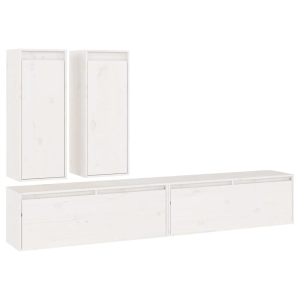 Móveis de TV 4 pcs madeira de pinho maciça branco - Image 2