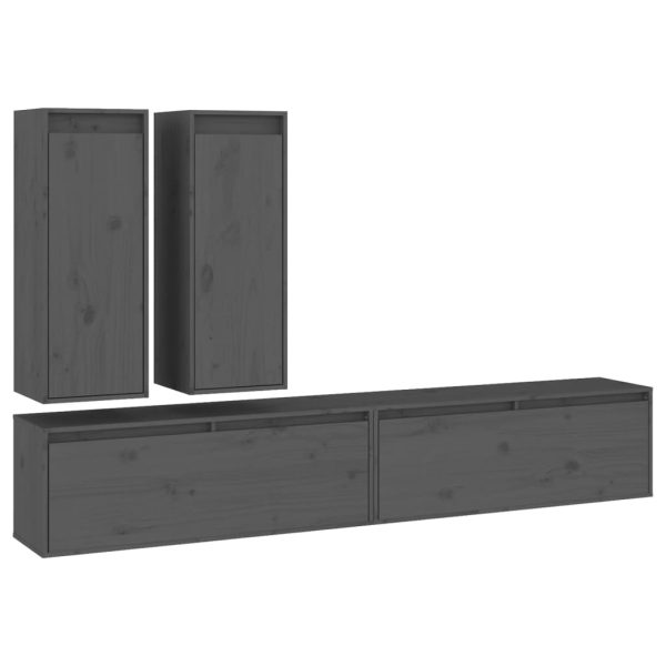 Móveis de TV 4 pcs madeira de pinho maciça cinzento - Image 2
