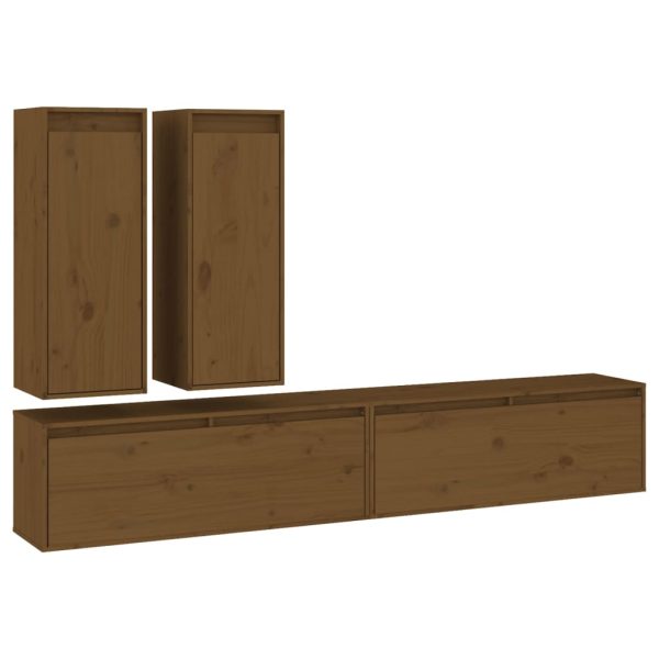 Móveis de TV 4 pcs madeira de pinho maciça castanho-mel - Image 2