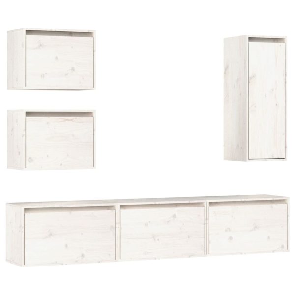Móveis de TV 6 pcs madeira de pinho maciça branco - Image 2