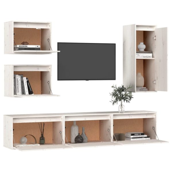 Móveis de TV 6 pcs madeira de pinho maciça branco - Image 4
