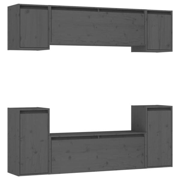 Móveis de TV 6 pcs madeira de pinho maciça cinzento - Image 2