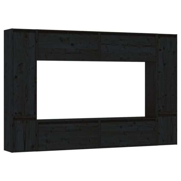 Móveis de TV 8 pcs madeira de pinho maciça preto - Image 2
