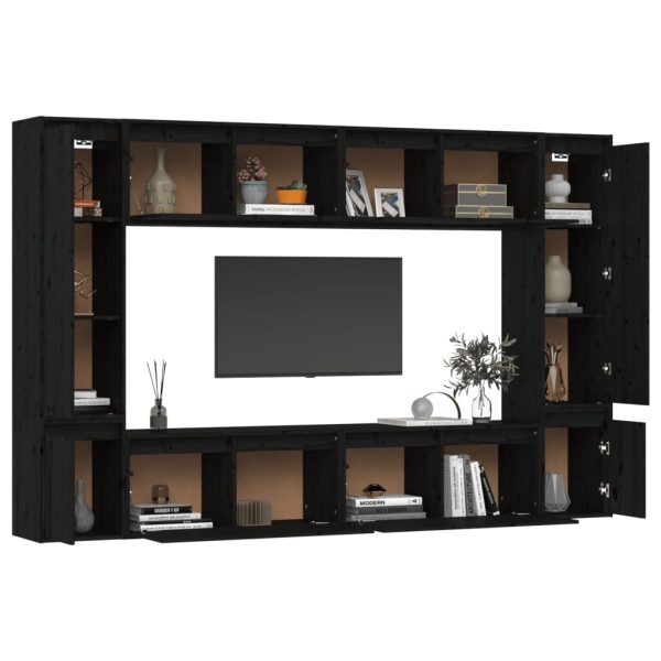 Móveis de TV 8 pcs madeira de pinho maciça preto - Image 4