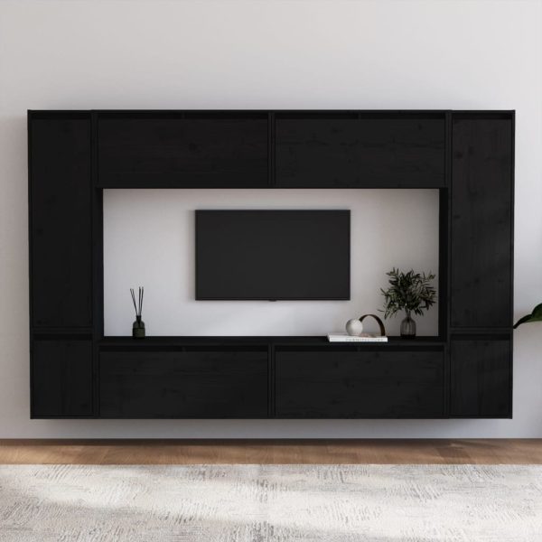 Móveis de TV 8 pcs madeira de pinho maciça preto