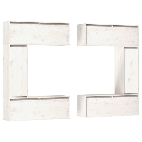 Móveis de TV 6 pcs madeira de pinho maciça branco - Image 2