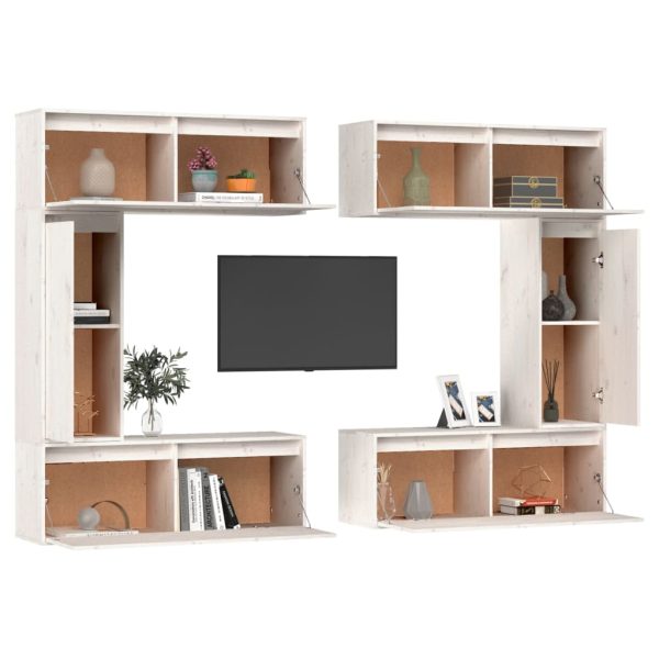 Móveis de TV 6 pcs madeira de pinho maciça branco - Image 4