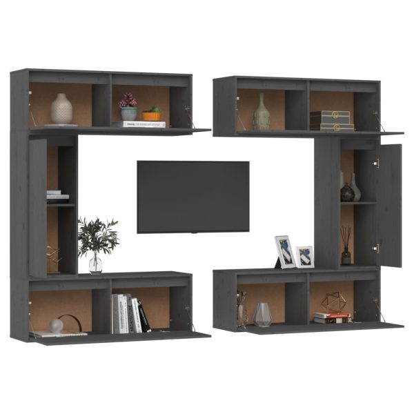 Móveis de TV 6 pcs madeira de pinho maciça cinzento - Image 4