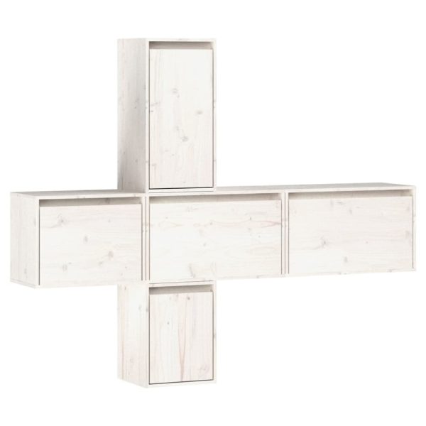 Móveis de TV 5 pcs madeira de pinho maciça branco - Image 2