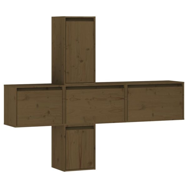 Móveis de TV 5 pcs madeira de pinho maciça castanho-mel - Image 2