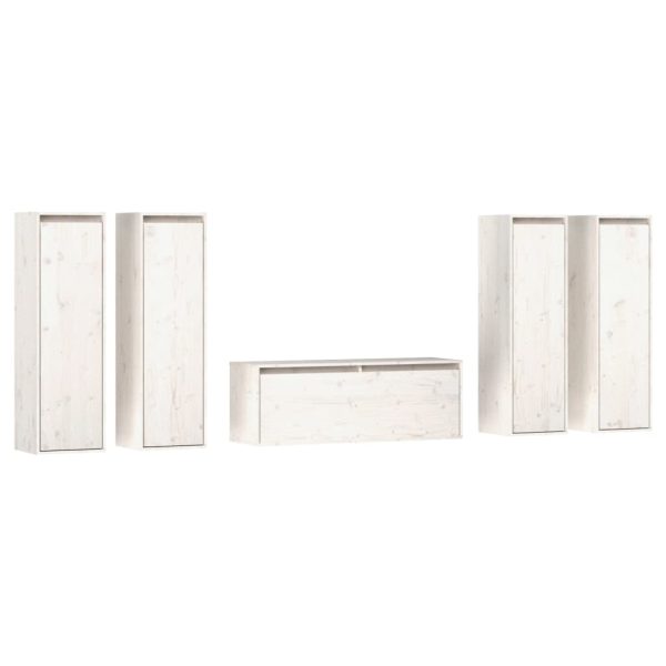 Móveis de TV 5 pcs madeira de pinho maciça branco - Image 2