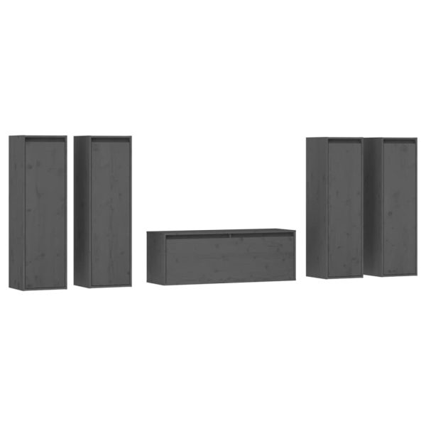 Móveis de TV 5 pcs madeira de pinho maciça cinzento - Image 2