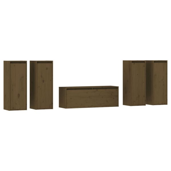 Móveis de TV 5 pcs madeira de pinho maciça castanho-mel - Image 2