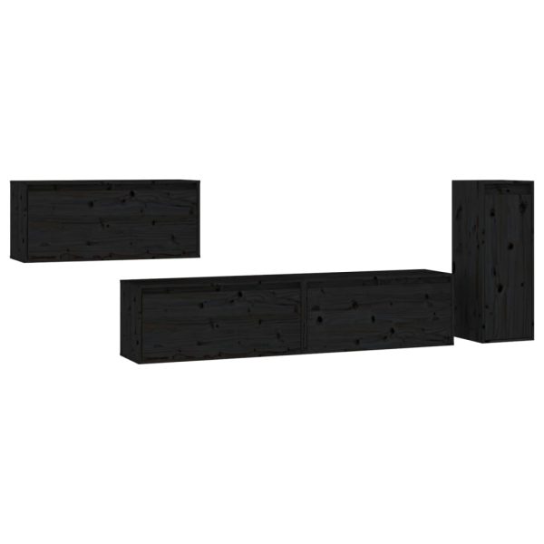 Móveis de TV 4 pcs madeira de pinho maciça preto - Image 2