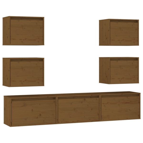 Móveis de TV 7 pcs madeira de pinho maciça castanho-mel - Image 2