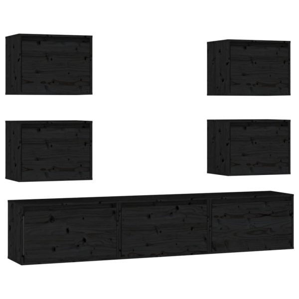 Móveis de TV 7 pcs madeira de pinho maciça preto - Image 2