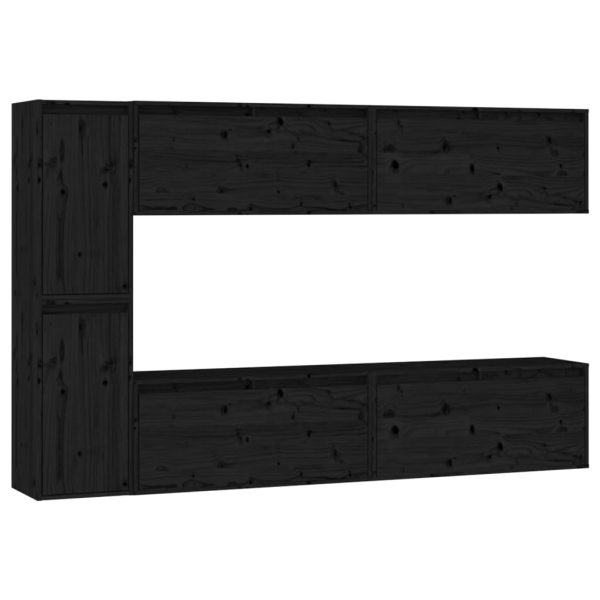Móveis de TV 6 pcs madeira de pinho maciça preto - Image 2