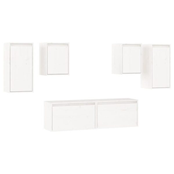 Móveis de TV 6 pcs madeira de pinho maciça branco - Image 2