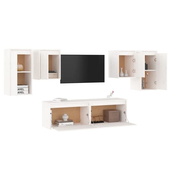 Móveis de TV 6 pcs madeira de pinho maciça branco - Image 4