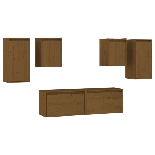 Móveis de TV 6 pcs madeira de pinho maciça castanho-mel - Image 2
