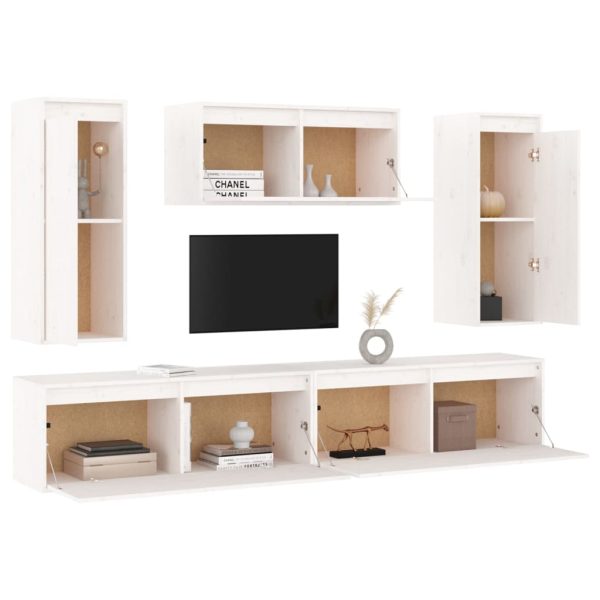 Móveis de TV 5 pcs madeira de pinho maciça branco - Image 4