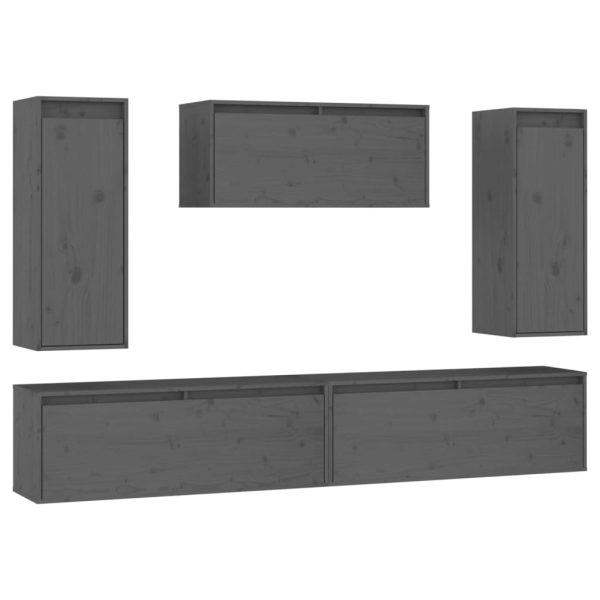 Móveis de TV 5 pcs madeira de pinho maciça cinzento - Image 2