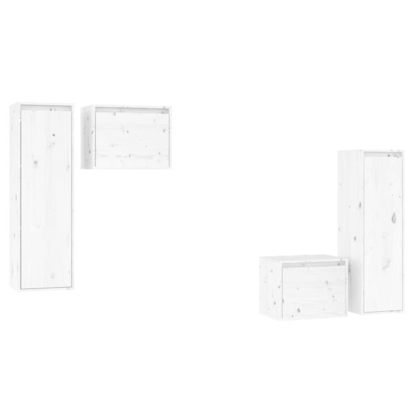 Móveis de TV 4 pcs madeira de pinho maciça branco - Image 2