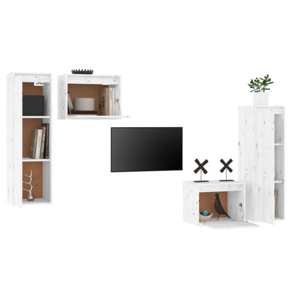 Móveis de TV 4 pcs madeira de pinho maciça branco - Image 4