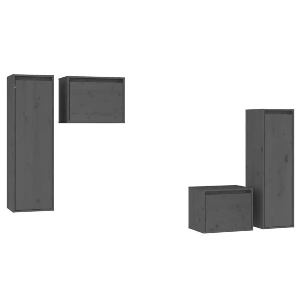 Móveis de TV 4 pcs madeira de pinho maciça cinzento - Image 2