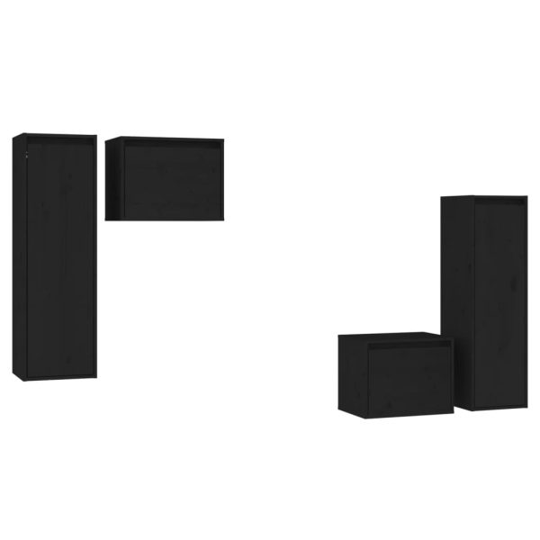 Móveis de TV 4 pcs madeira de pinho maciça preto - Image 2