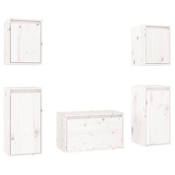Móveis de TV 5 pcs madeira de pinho maciça branco - Image 2