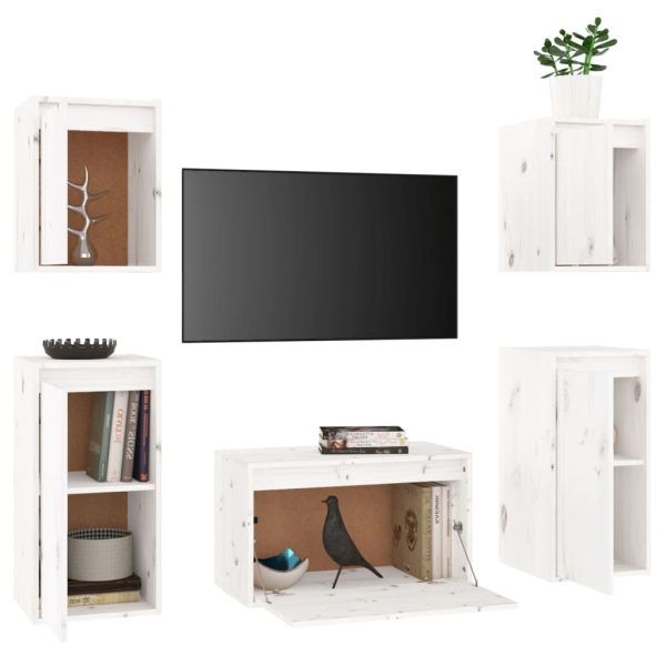 Móveis de TV 5 pcs madeira de pinho maciça branco - Image 4