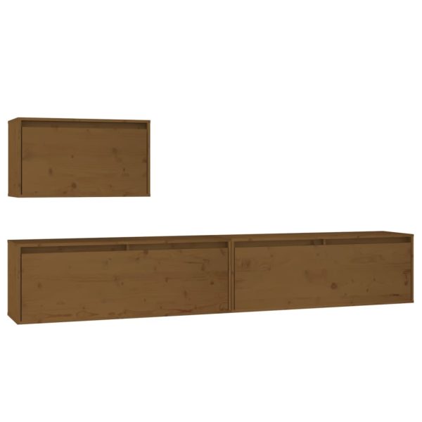 Móveis de TV 3 pcs madeira de pinho maciça castanho-mel - Image 2