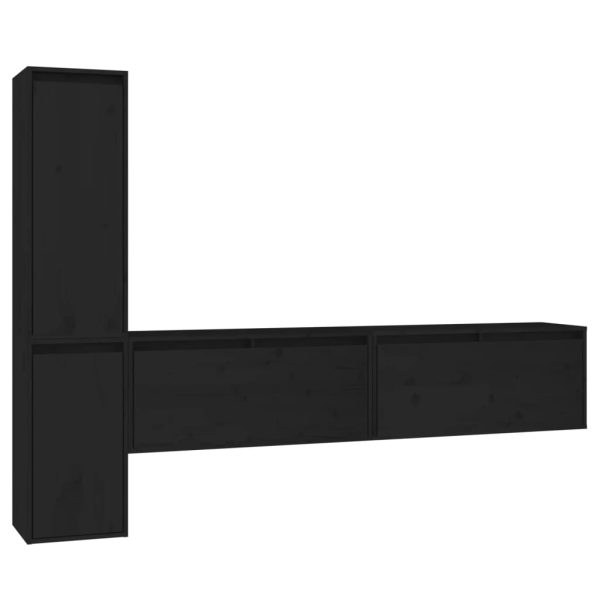 Móveis de TV 4 pcs madeira de pinho maciça preto - Image 2
