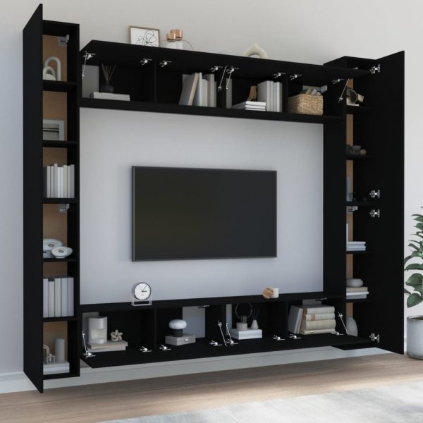 Conjunto móveis de TV 8 pcs madeira processada preto - Image 3