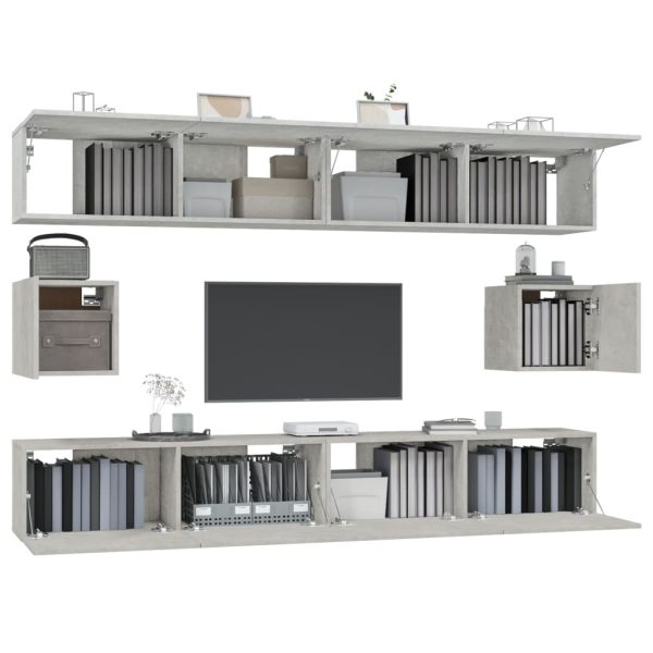 Conjunto móveis de TV 6 pcs madeira processada cinzento cimento - Image 4