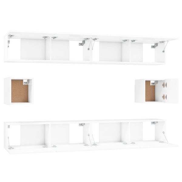 6 pcs conjunto móveis de TV madeira processada branco brilhante - Image 5