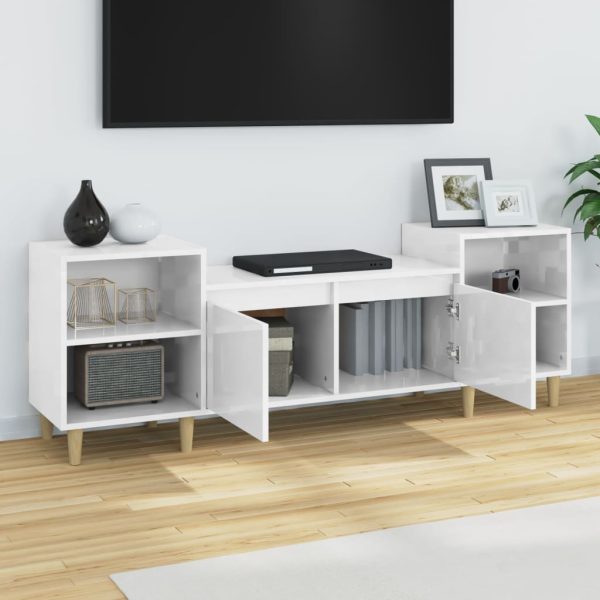Móvel de TV 160x35x55 cm derivados de madeira branco brilhante - Image 4