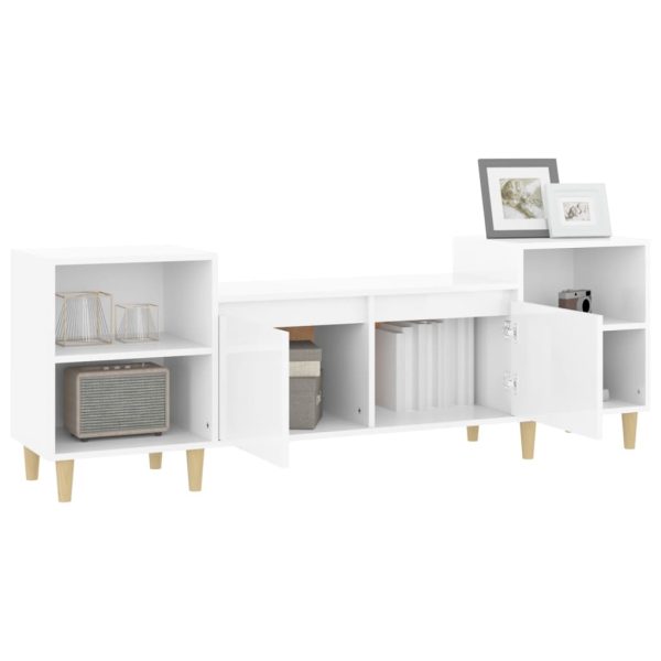 Móvel de TV 160x35x55 cm derivados de madeira branco brilhante - Image 5