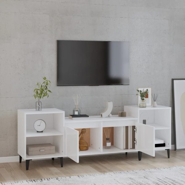 Móvel de TV 160x35x55 cm derivados de madeira branco brilhante - Image 3