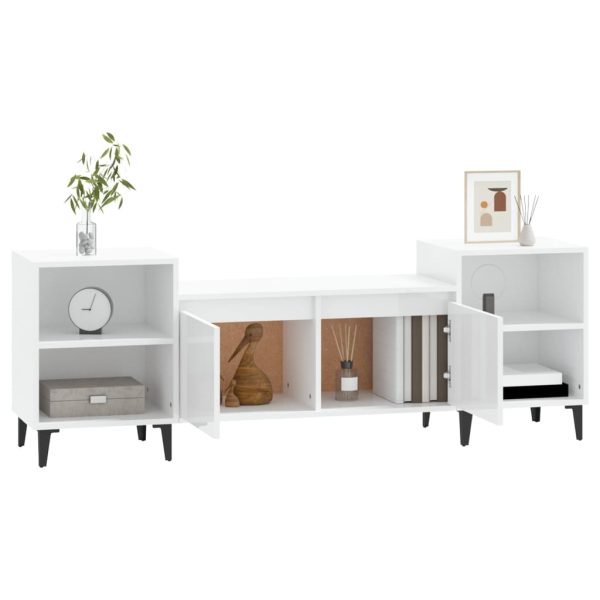 Móvel de TV 160x35x55 cm derivados de madeira branco brilhante - Image 4