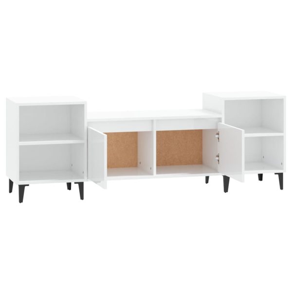 Móvel de TV 160x35x55 cm derivados de madeira branco brilhante - Image 6