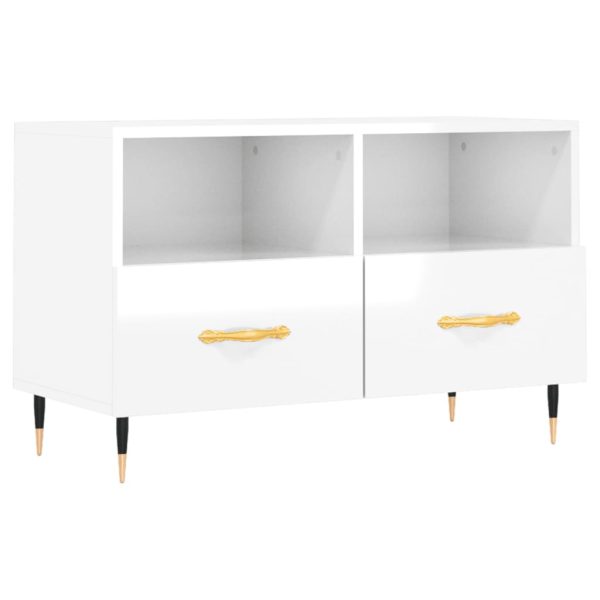 Móvel de TV 80x36x50 cm derivados de madeira branco brilhante - Image 2