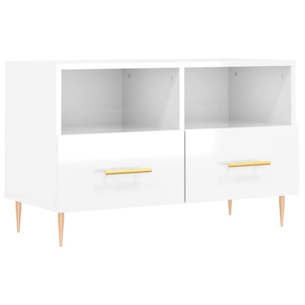 Móvel de TV 80x36x50 cm derivados de madeira branco brilhante - Image 2